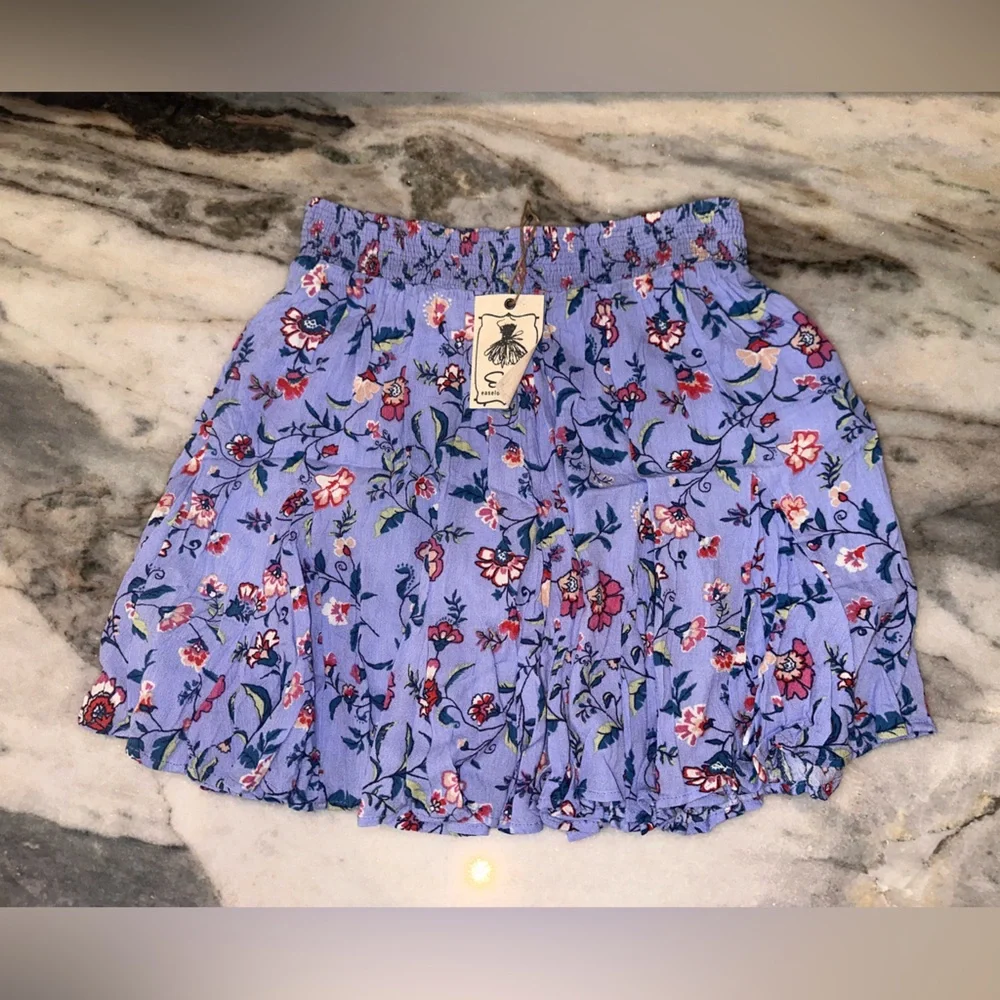 NWT Easel‎ Size Small Floral Blue Bubble Boho Pull On Stretchy Skirt